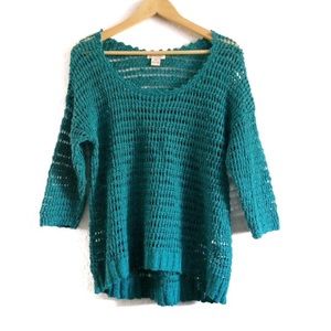 Lucky Brand Open Knit Chunky Sweater Teal Size M